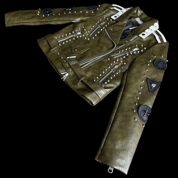 Blue B NWT Studded Vegan Leather Moto Jacket – Fantasy Rebel Look, Size Small - Picture 13 of 16